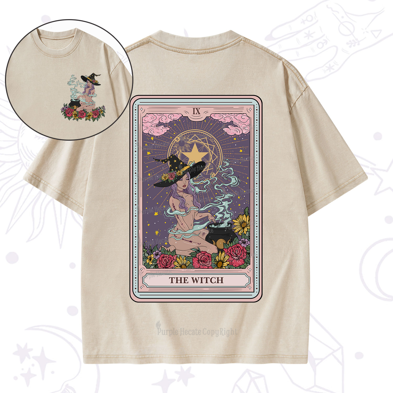 Purplehecate The Witch Tarot Washed T-Shirt