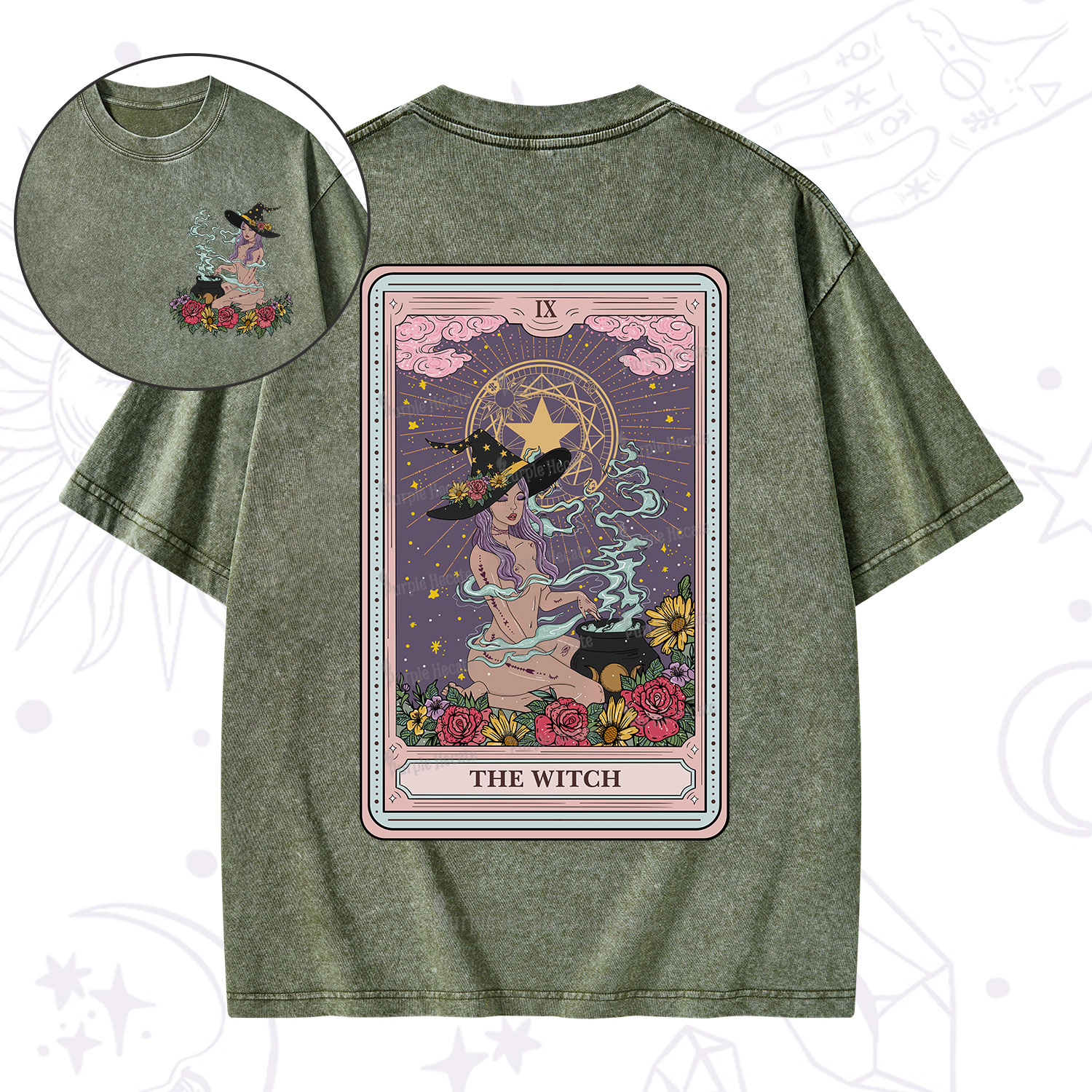 Purplehecate The Witch Tarot Washed T-Shirt