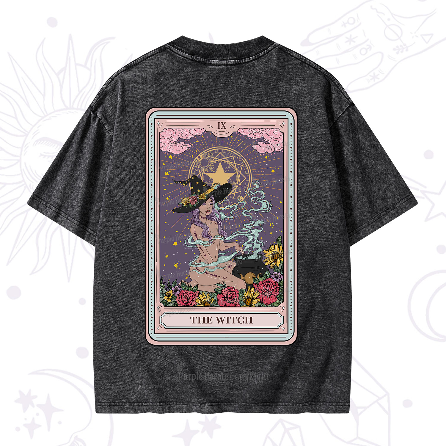 Purplehecate The Witch Tarot Washed T-Shirt
