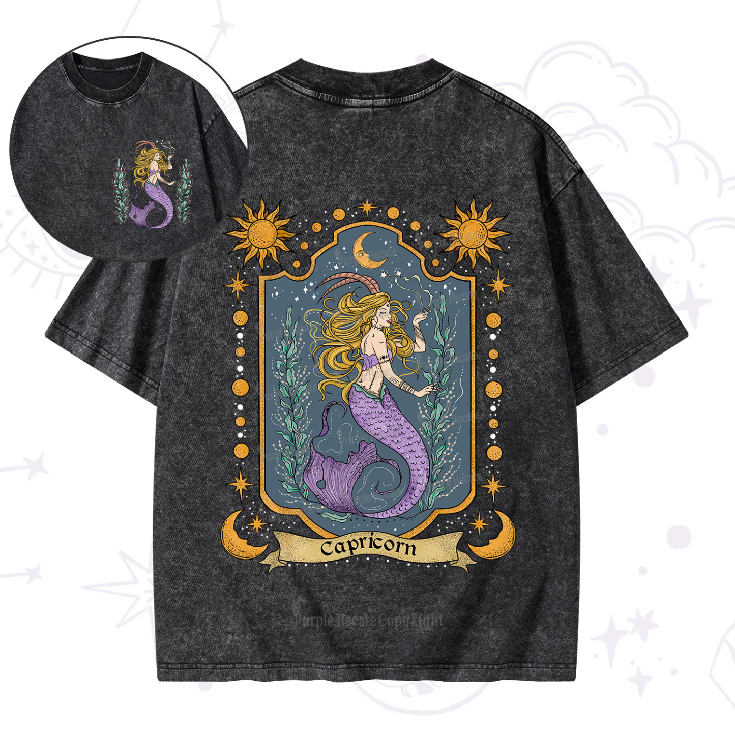 Purplehecate Capricorn Zodiac Washed T-Shirt