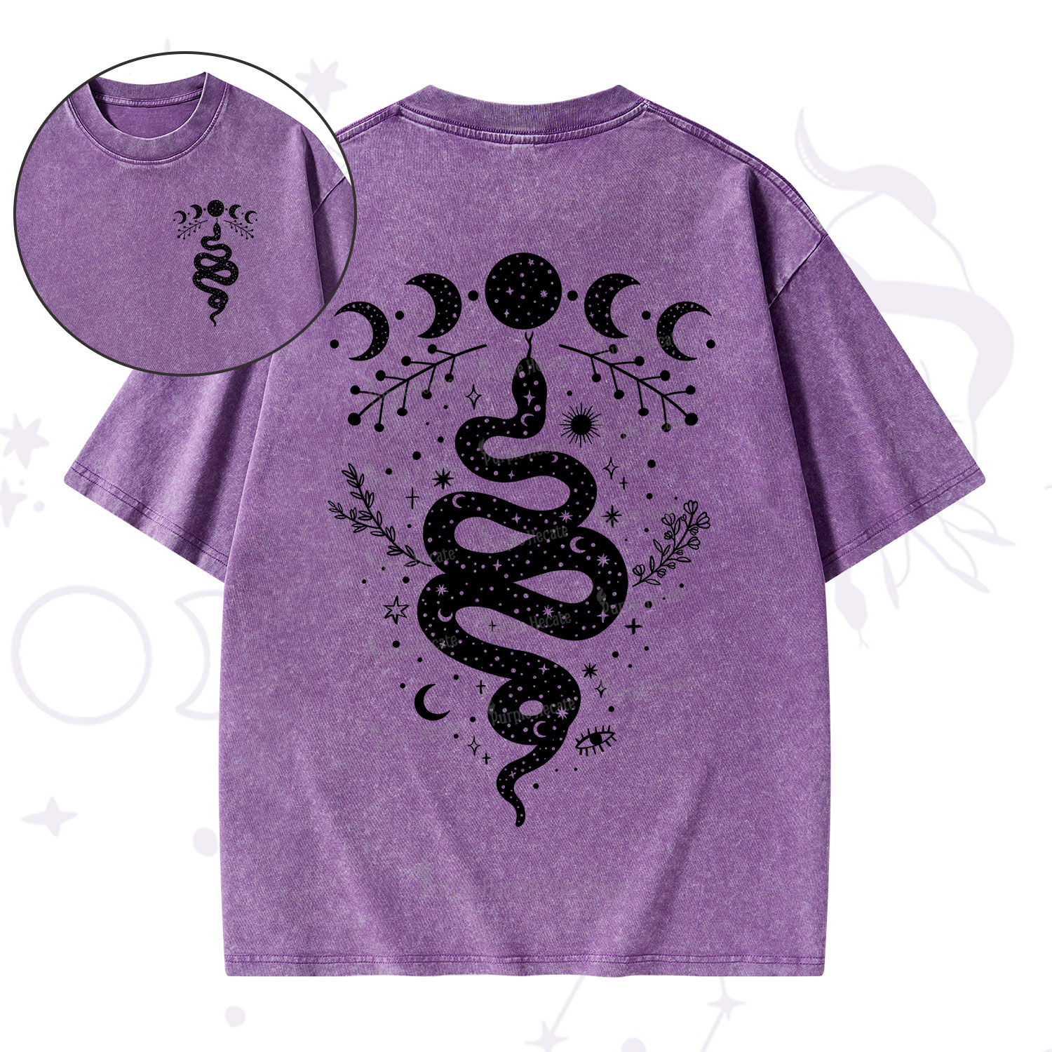 Purplehecate Snake And Moon Phase Comfort Washed T-Shirt