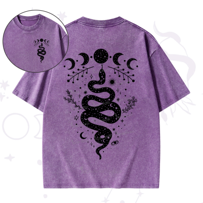 Purplehecate Snake And Moon Phase Comfort Washed T-Shirt