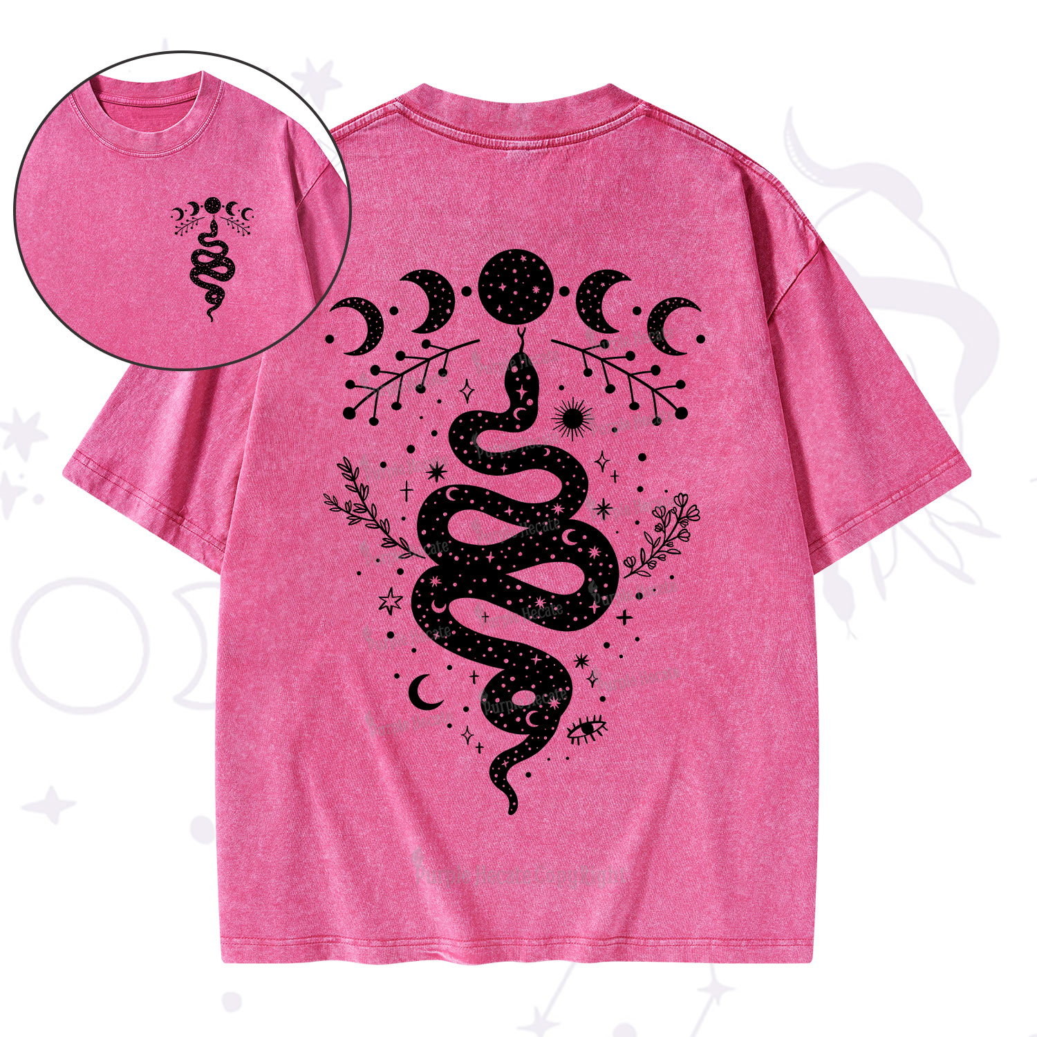 Purplehecate Snake And Moon Phase Comfort Washed T-Shirt