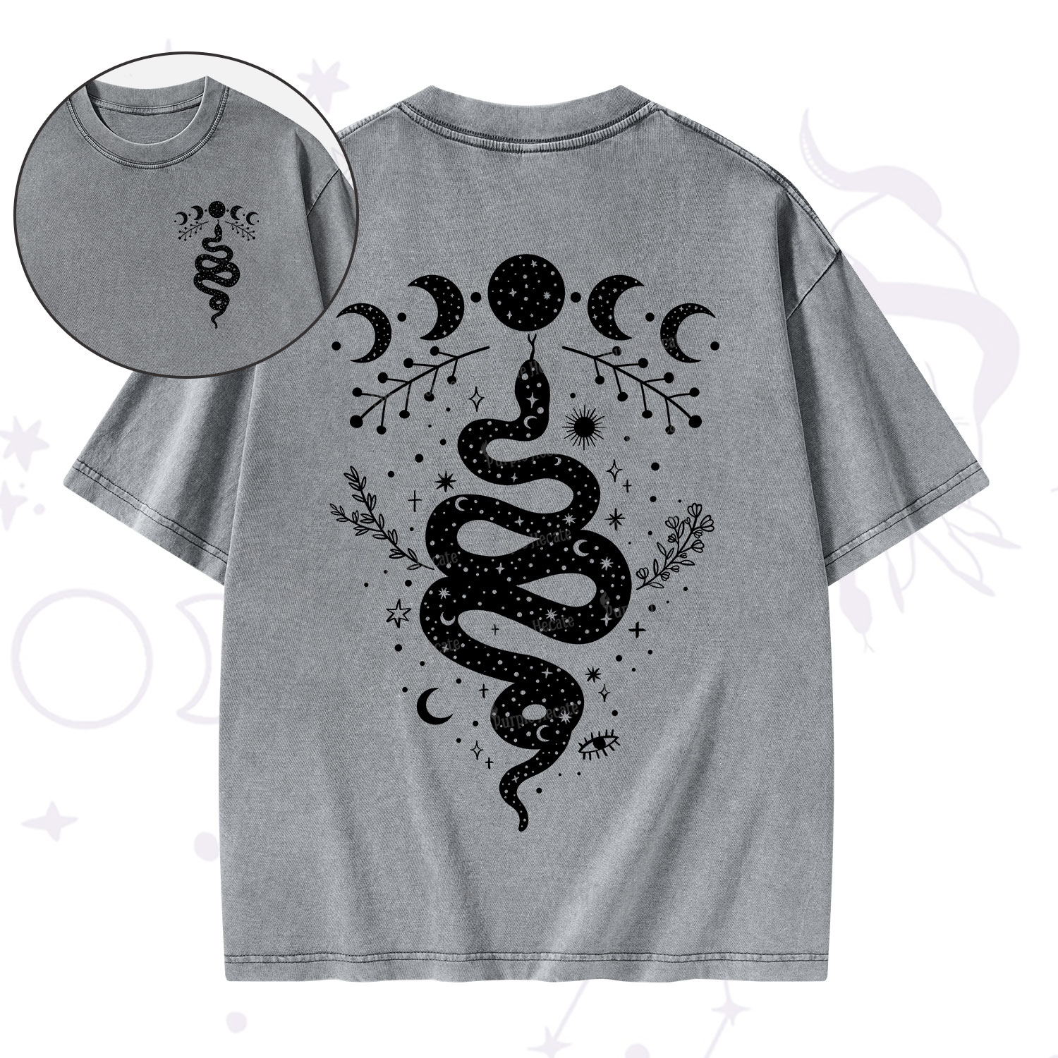 Purplehecate Snake And Moon Phase Comfort Washed T-Shirt
