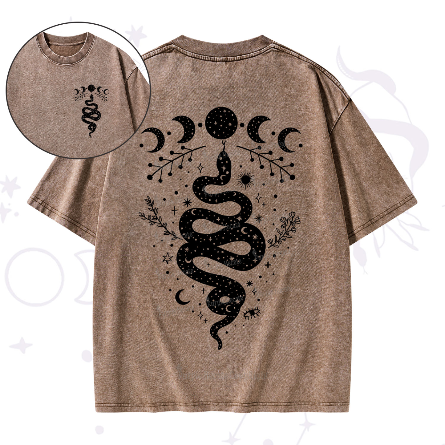 Purplehecate Snake And Moon Phase Comfort Washed T-Shirt