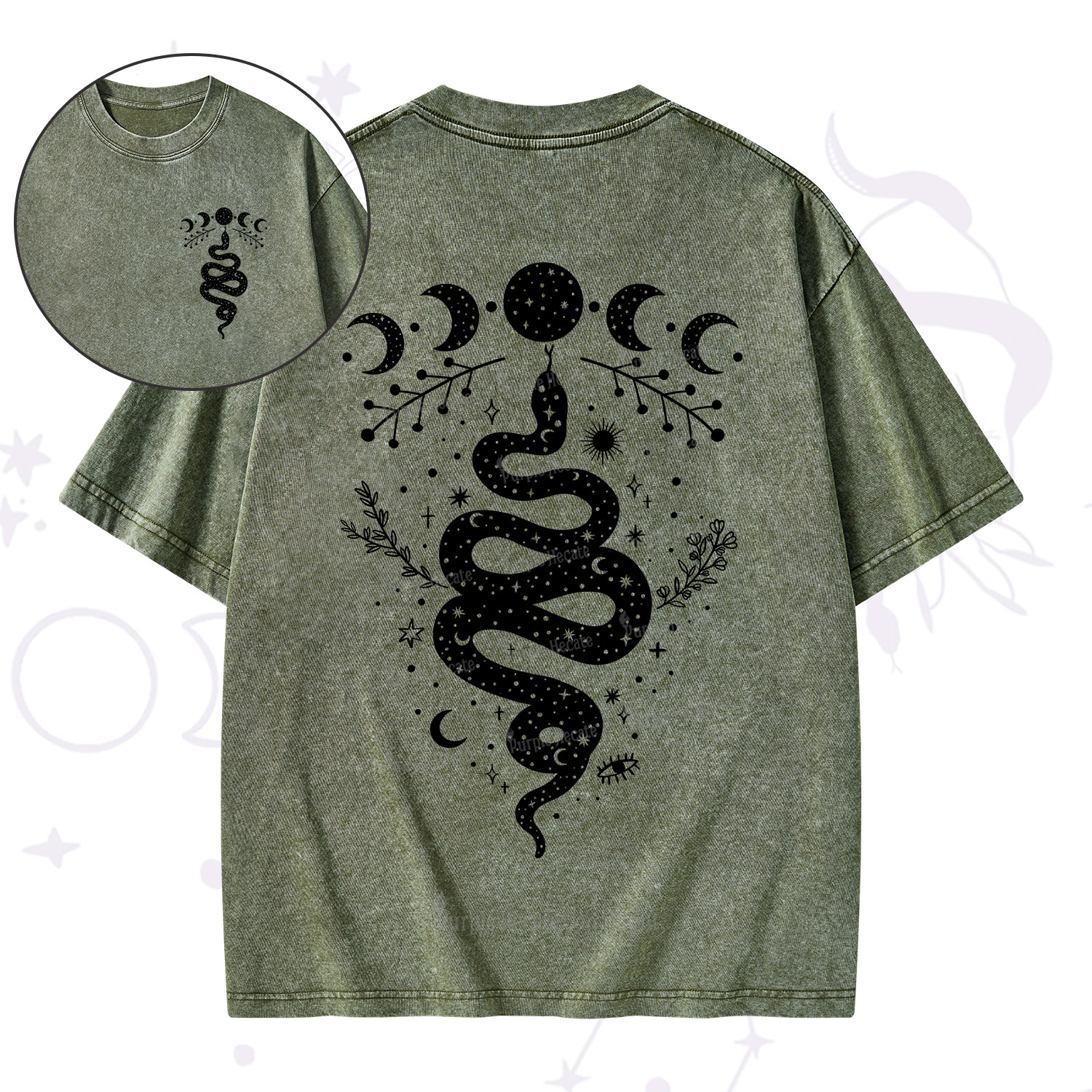 Purplehecate Snake And Moon Phase Comfort Washed T-Shirt
