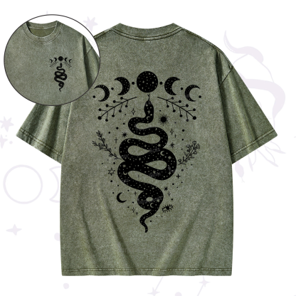 Purplehecate Snake And Moon Phase Comfort Washed T-Shirt