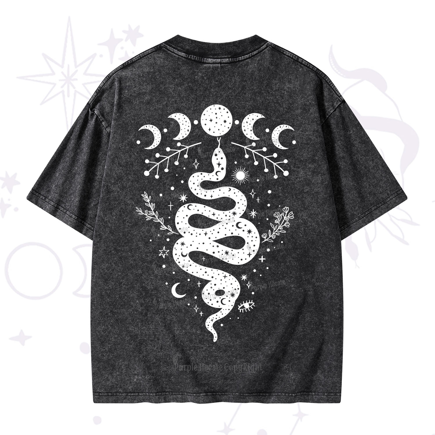 Purplehecate Snake And Moon Phase Comfort Washed T-Shirt