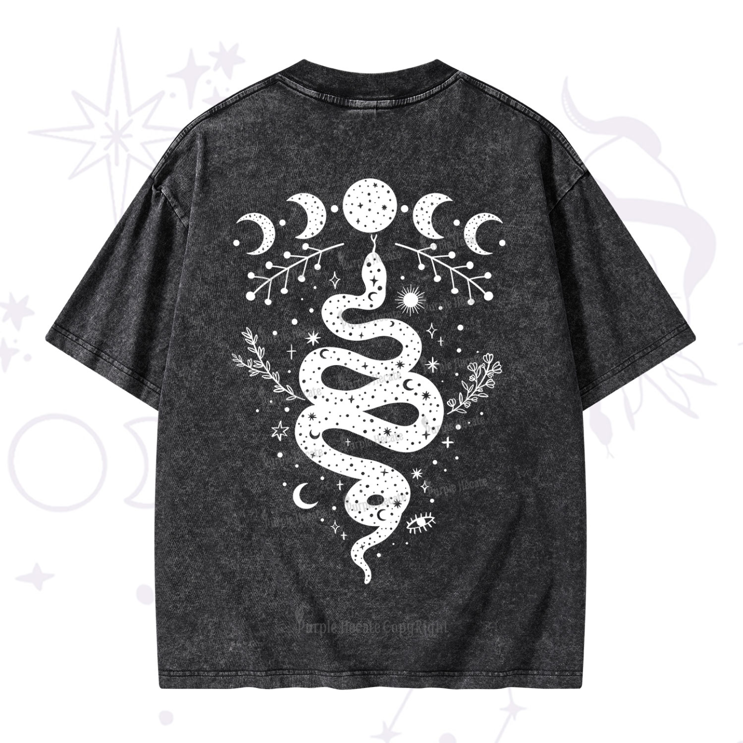Purplehecate Snake And Moon Phase Comfort Washed T-Shirt