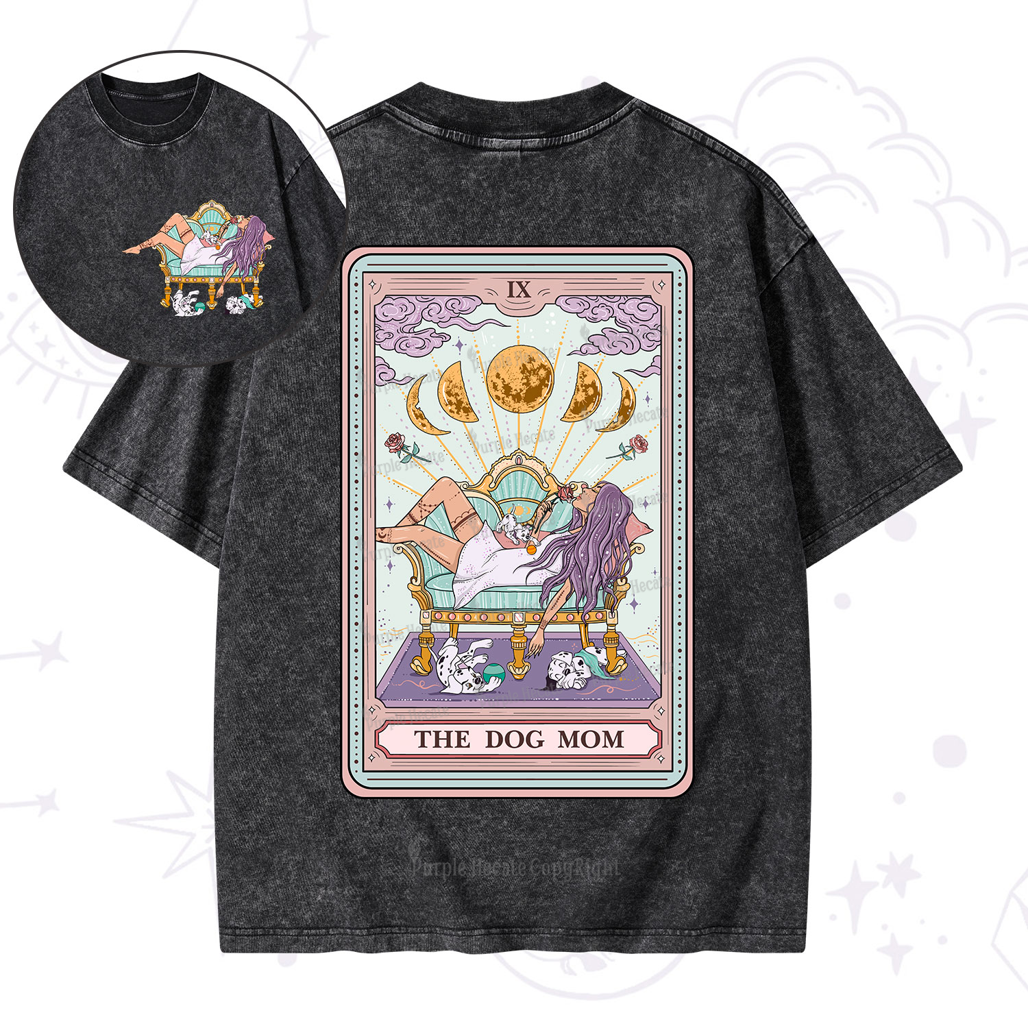 Purplehecate The Dog Mom Tarot Washed T-Shirt