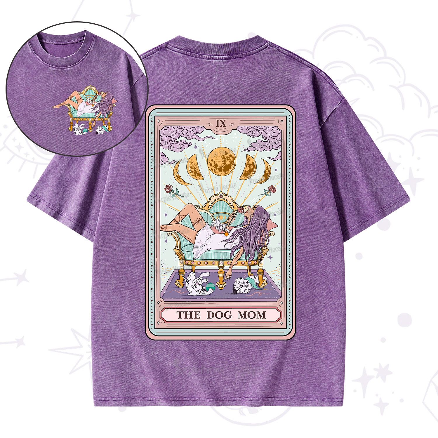 Purplehecate The Dog Mom Tarot Washed T-Shirt