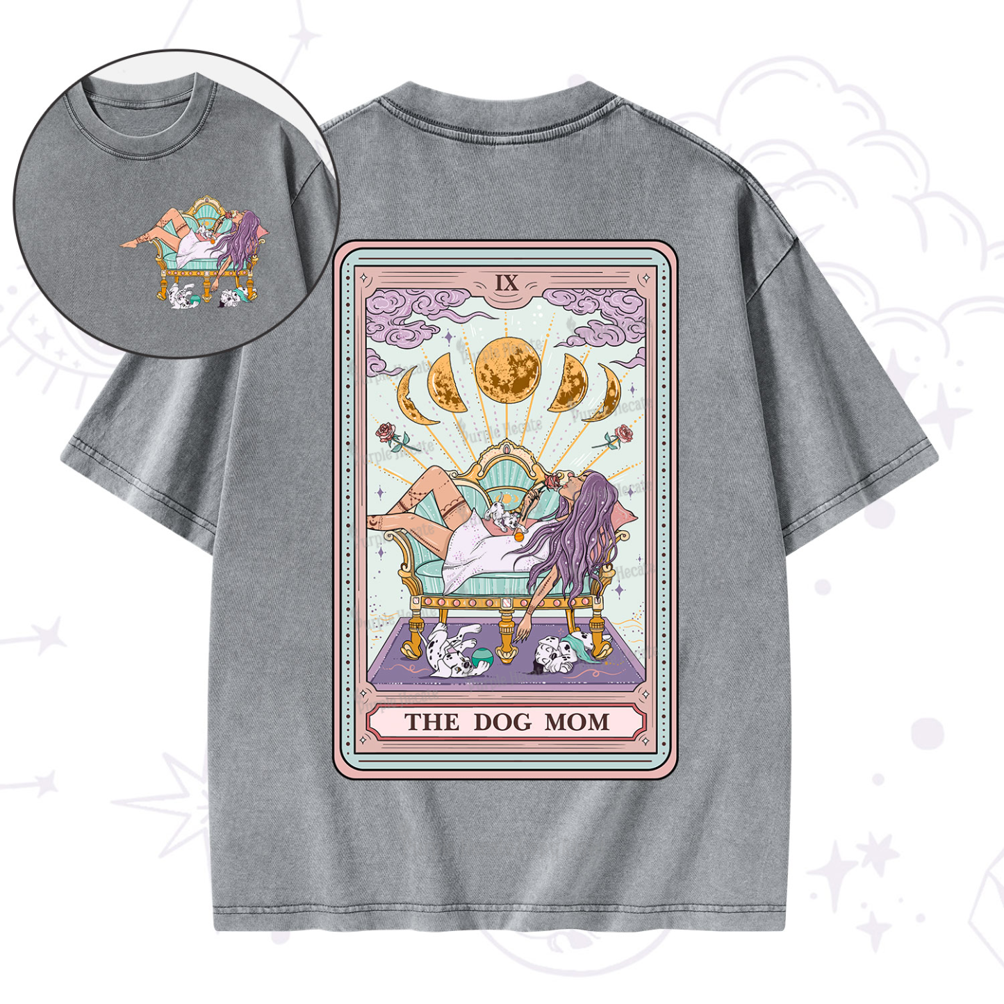 Purplehecate The Dog Mom Tarot Washed T-Shirt
