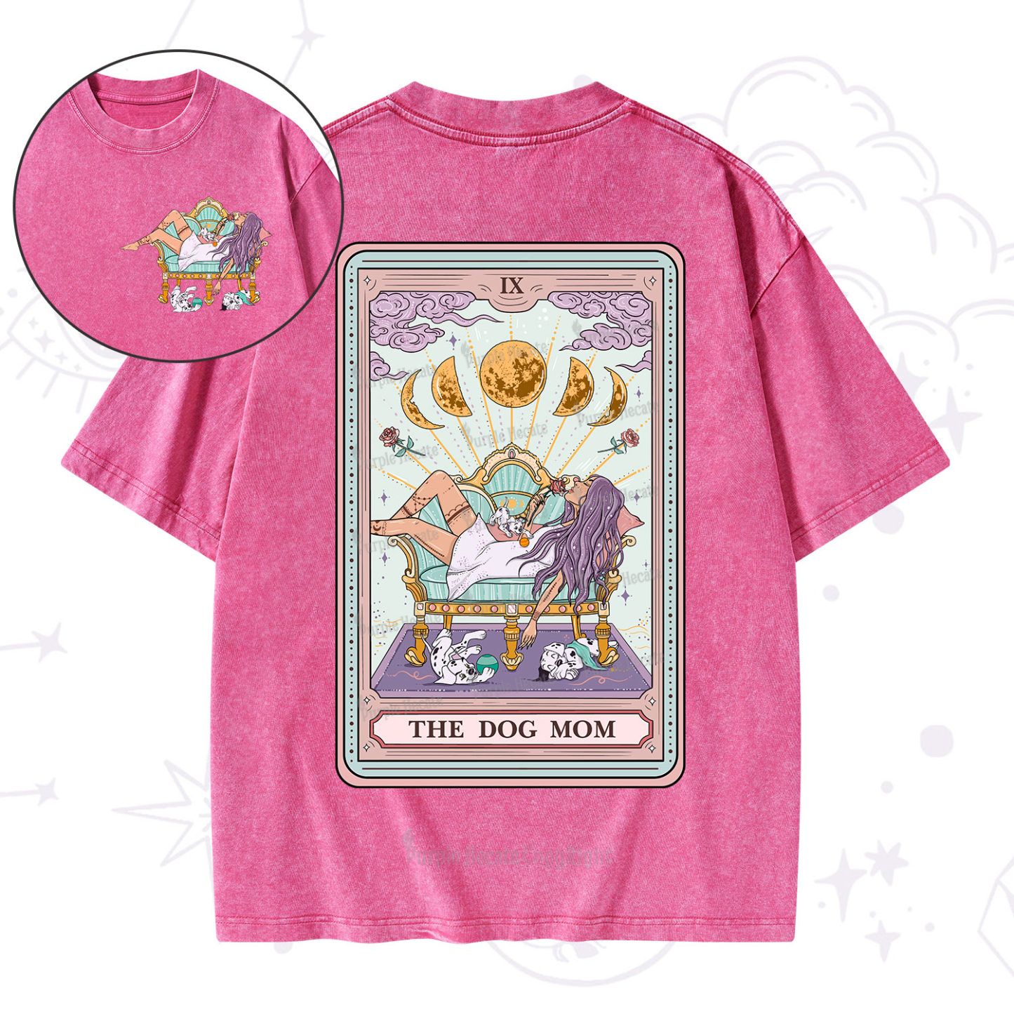 Purplehecate The Dog Mom Tarot Washed T-Shirt