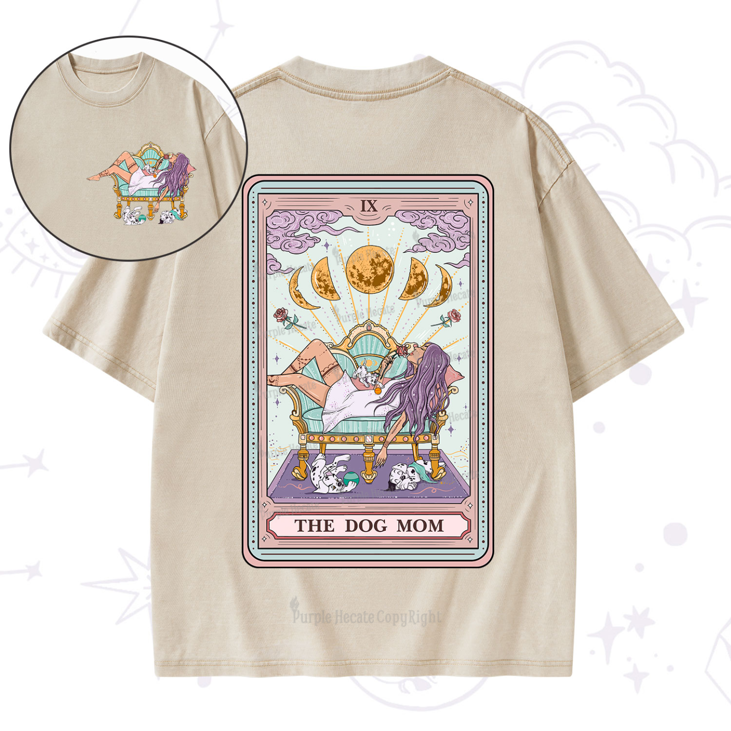 Purplehecate The Dog Mom Tarot Washed T-Shirt