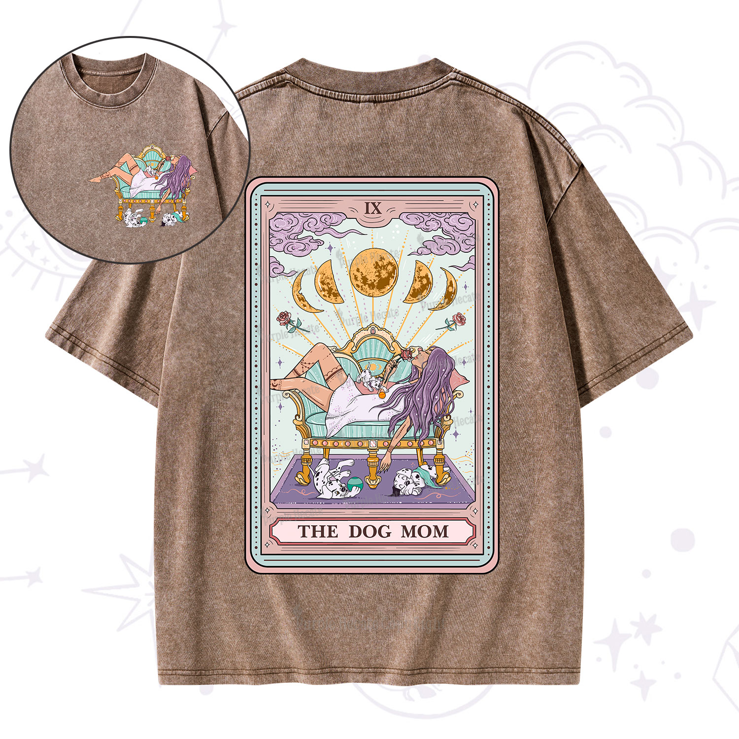 Purplehecate The Dog Mom Tarot Washed T-Shirt