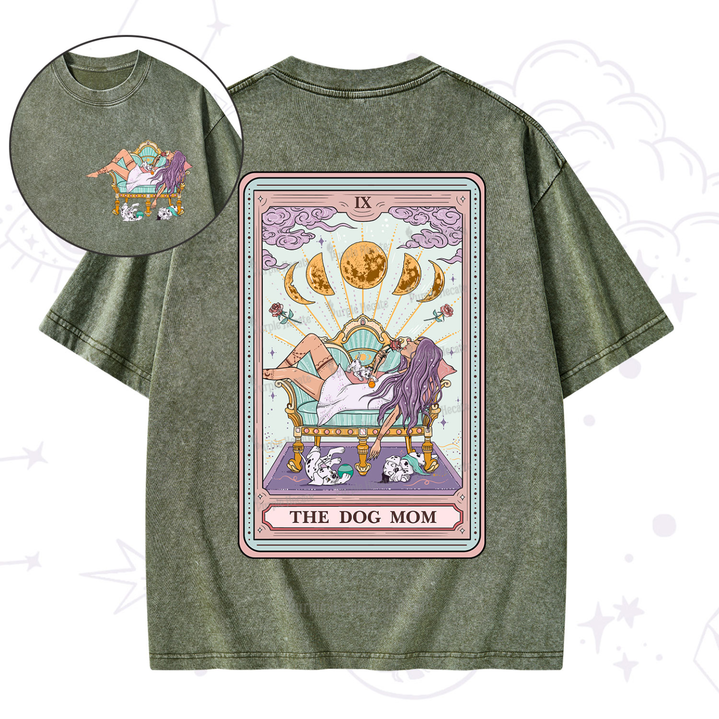 Purplehecate The Dog Mom Tarot Washed T-Shirt