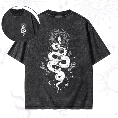 Purplehecate Mystical Moon Phases Snake Washed T-Shirt