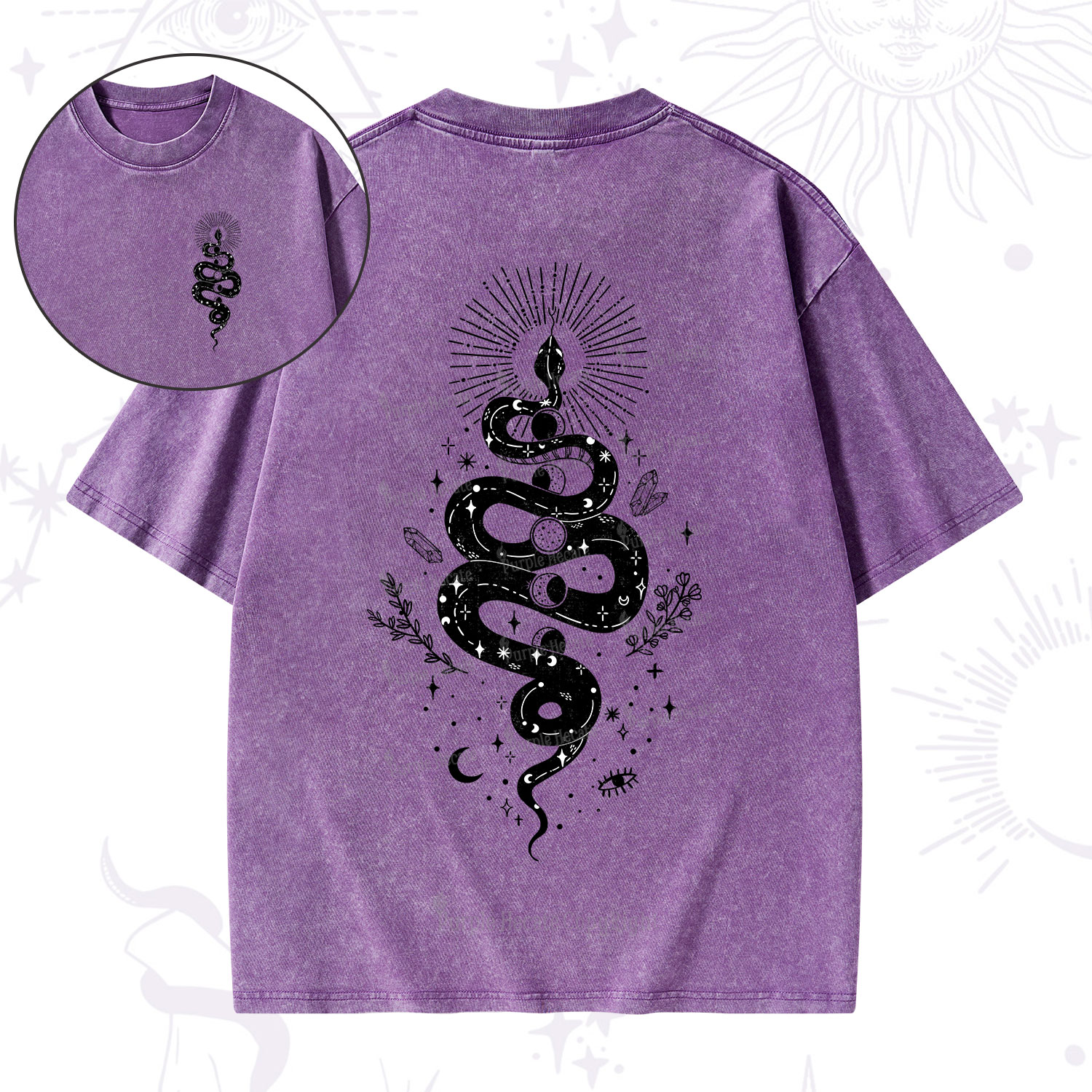 Purplehecate Mystical Moon Phases Snake Washed T-Shirt