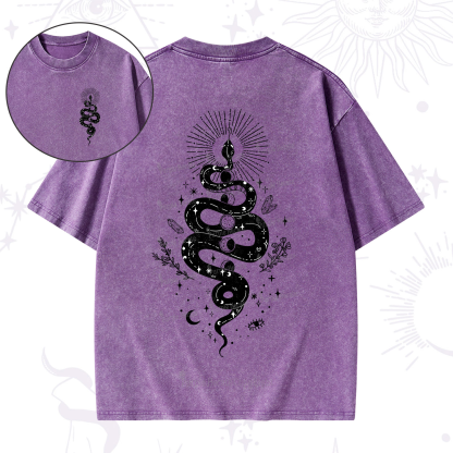Purplehecate Mystical Moon Phases Snake Washed T-Shirt