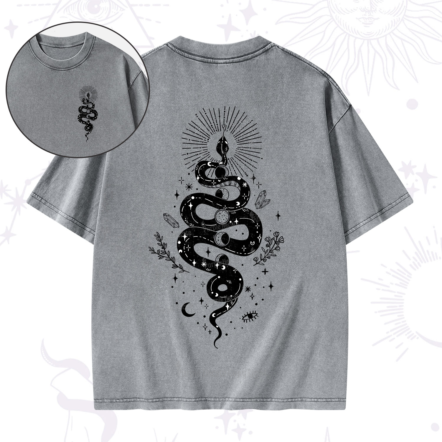Purplehecate Mystical Moon Phases Snake Washed T-Shirt