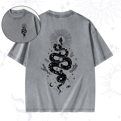 Purplehecate Mystical Moon Phases Snake Washed T-Shirt