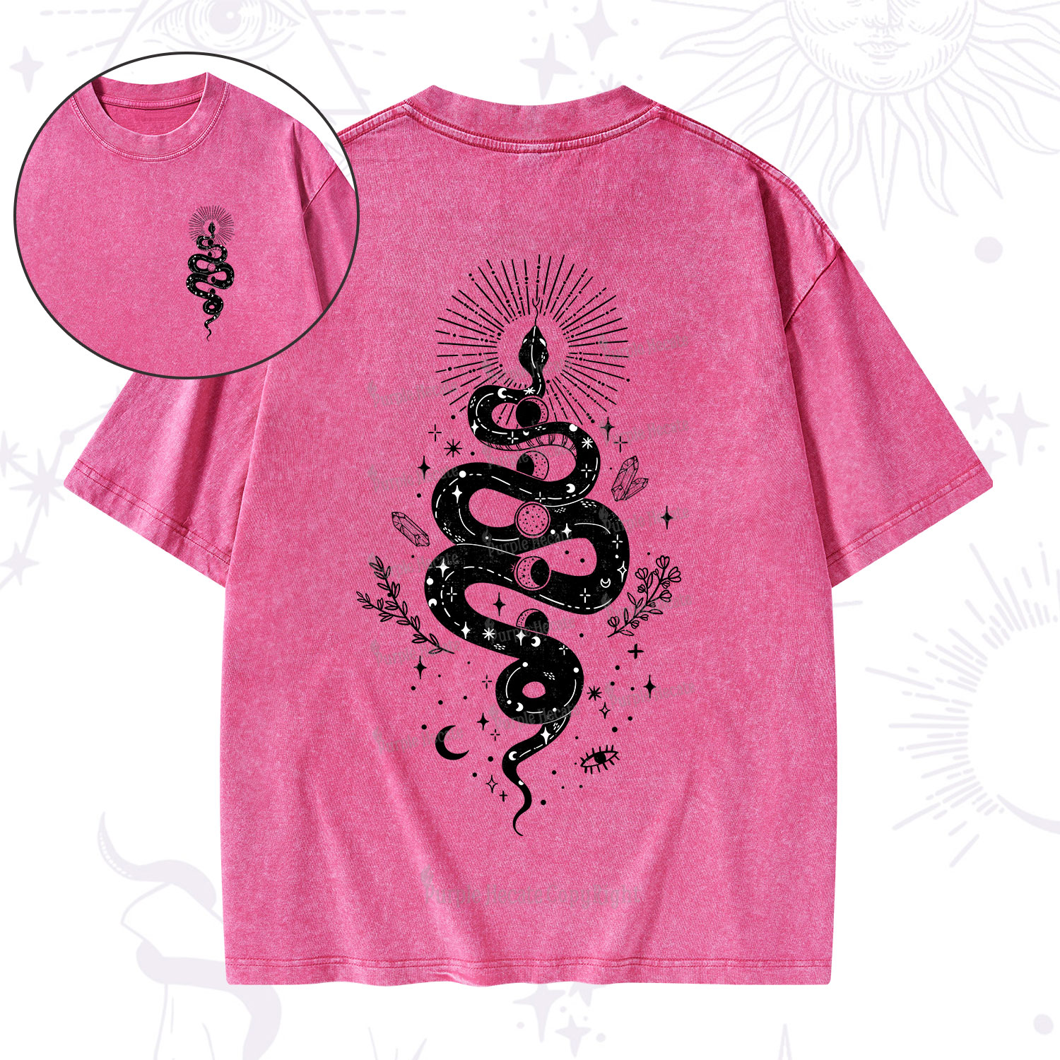 Purplehecate Mystical Moon Phases Snake Washed T-Shirt