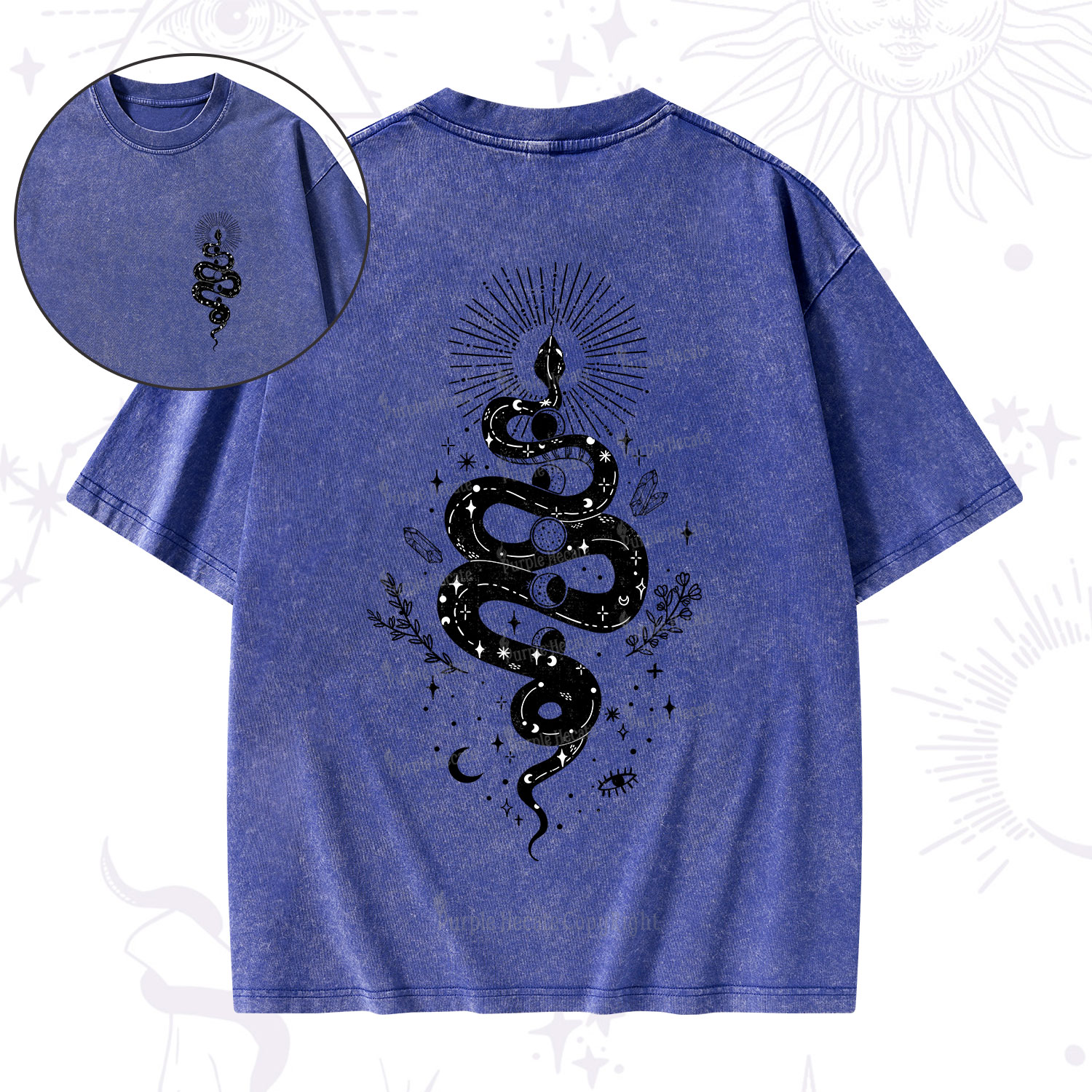 Purplehecate Mystical Moon Phases Snake Washed T-Shirt