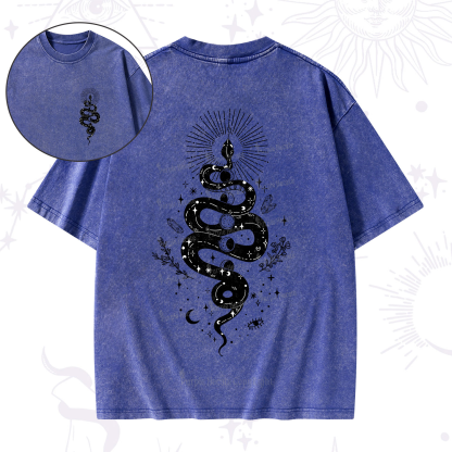 Purplehecate Mystical Moon Phases Snake Washed T-Shirt