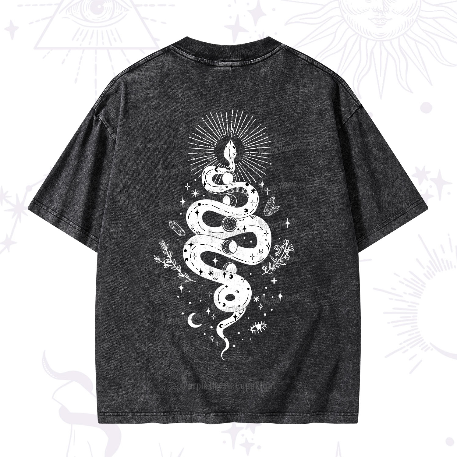 Purplehecate Mystical Moon Phases Snake Washed T-Shirt
