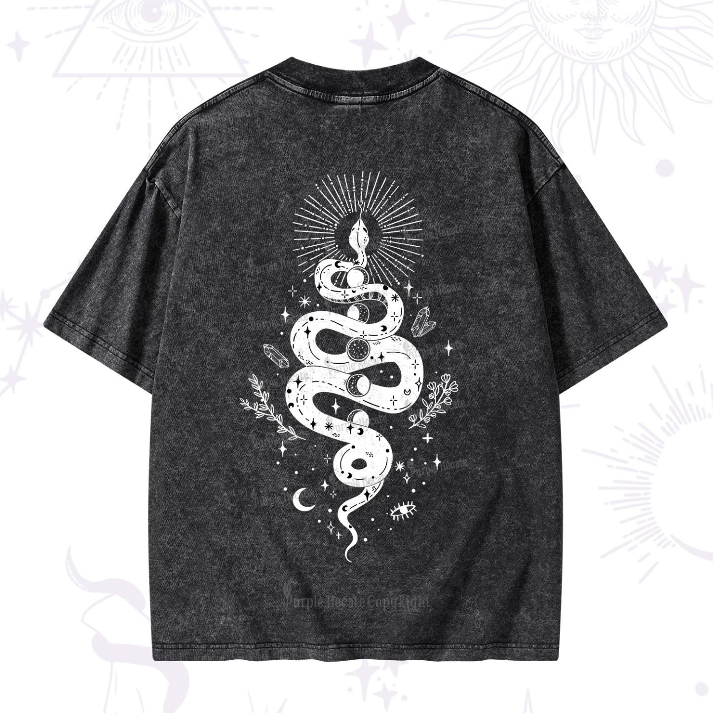 Purplehecate Mystical Moon Phases Snake Washed T-Shirt