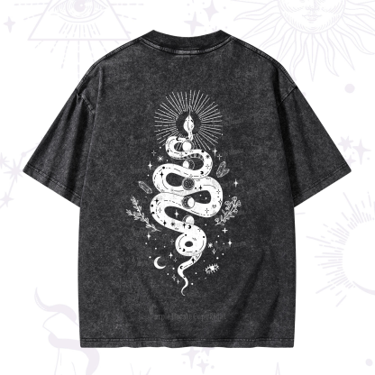Purplehecate Mystical Moon Phases Snake Washed T-Shirt