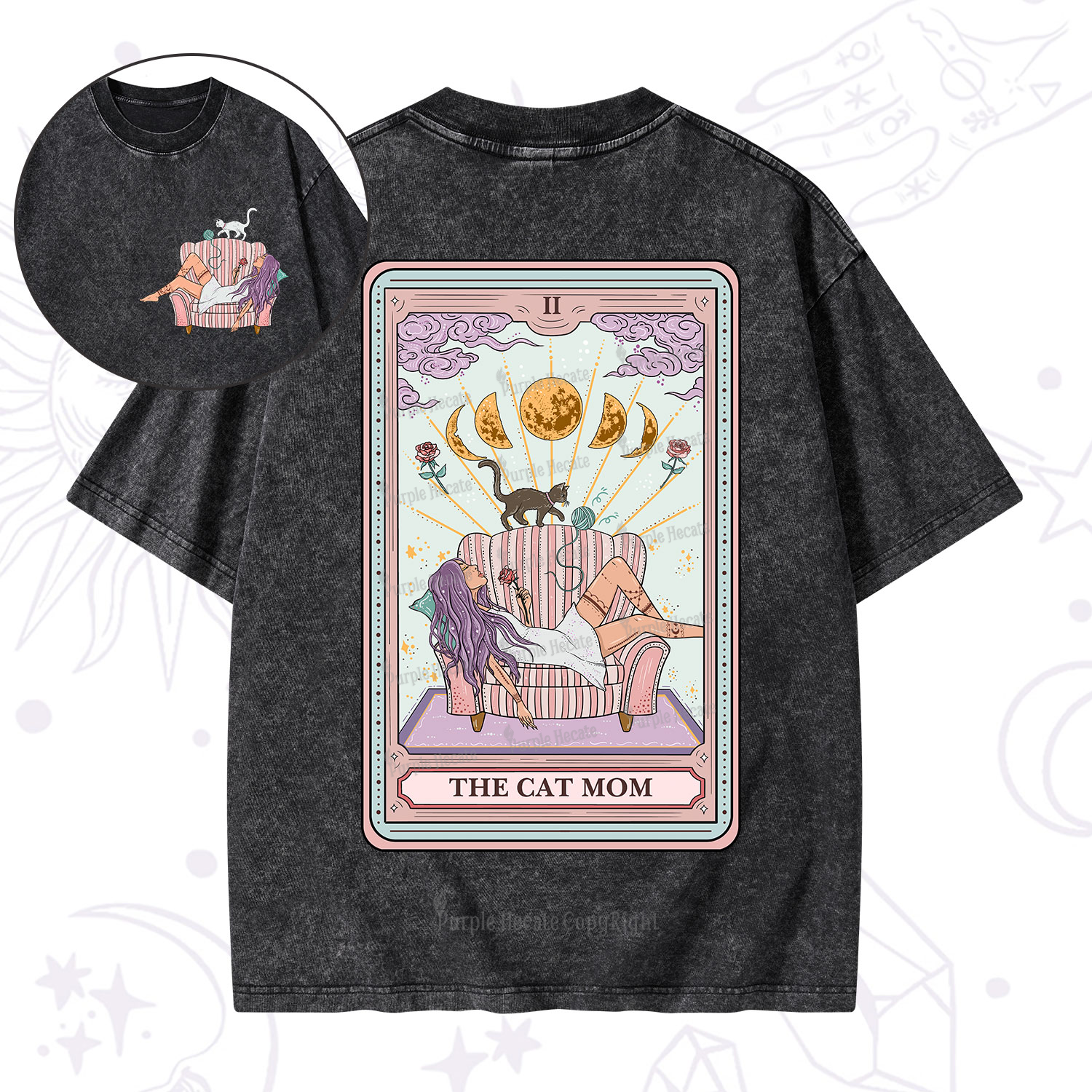Purplehecate The Cat Mom Tarot Washed T-Shirt