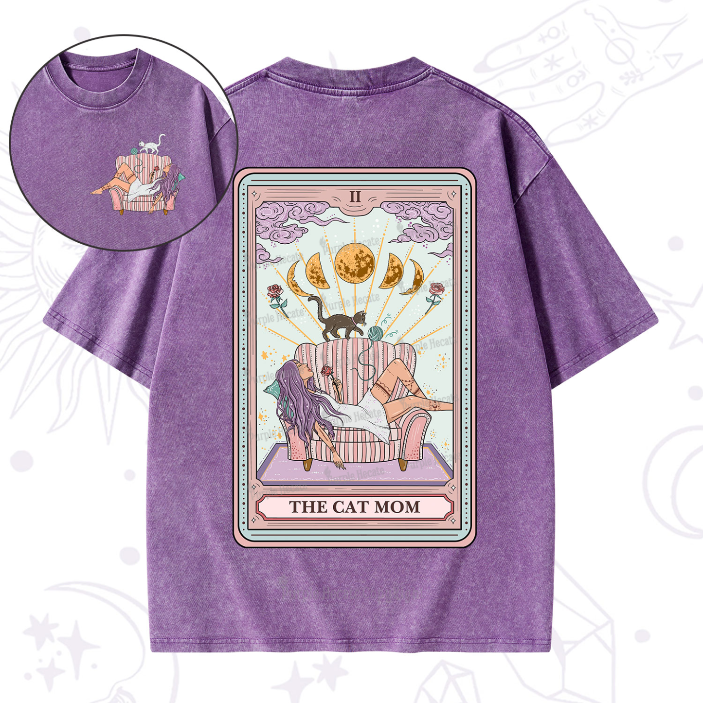 Purplehecate The Cat Mom Tarot Washed T-Shirt