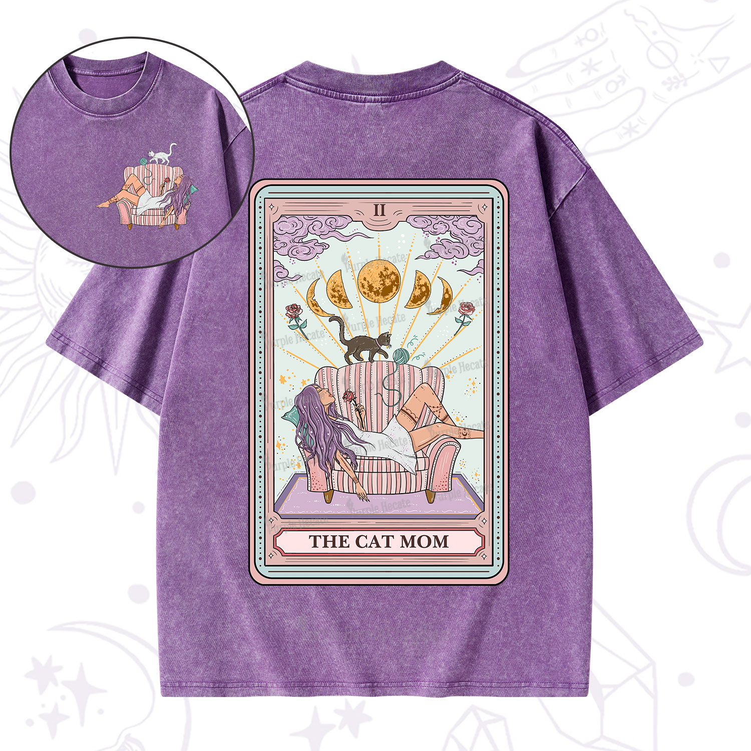 Purplehecate The Cat Mom Tarot Washed T-Shirt