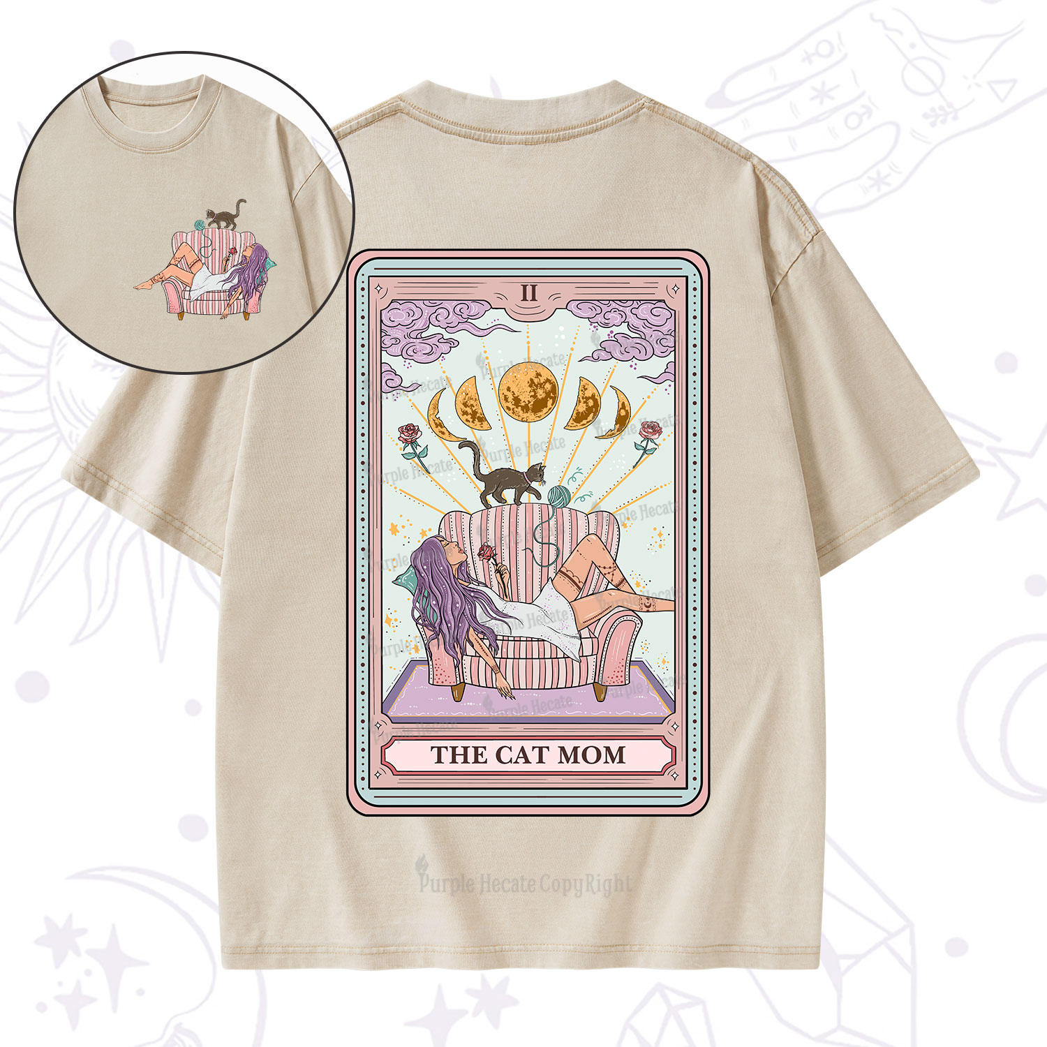 Purplehecate The Cat Mom Tarot Washed T-Shirt