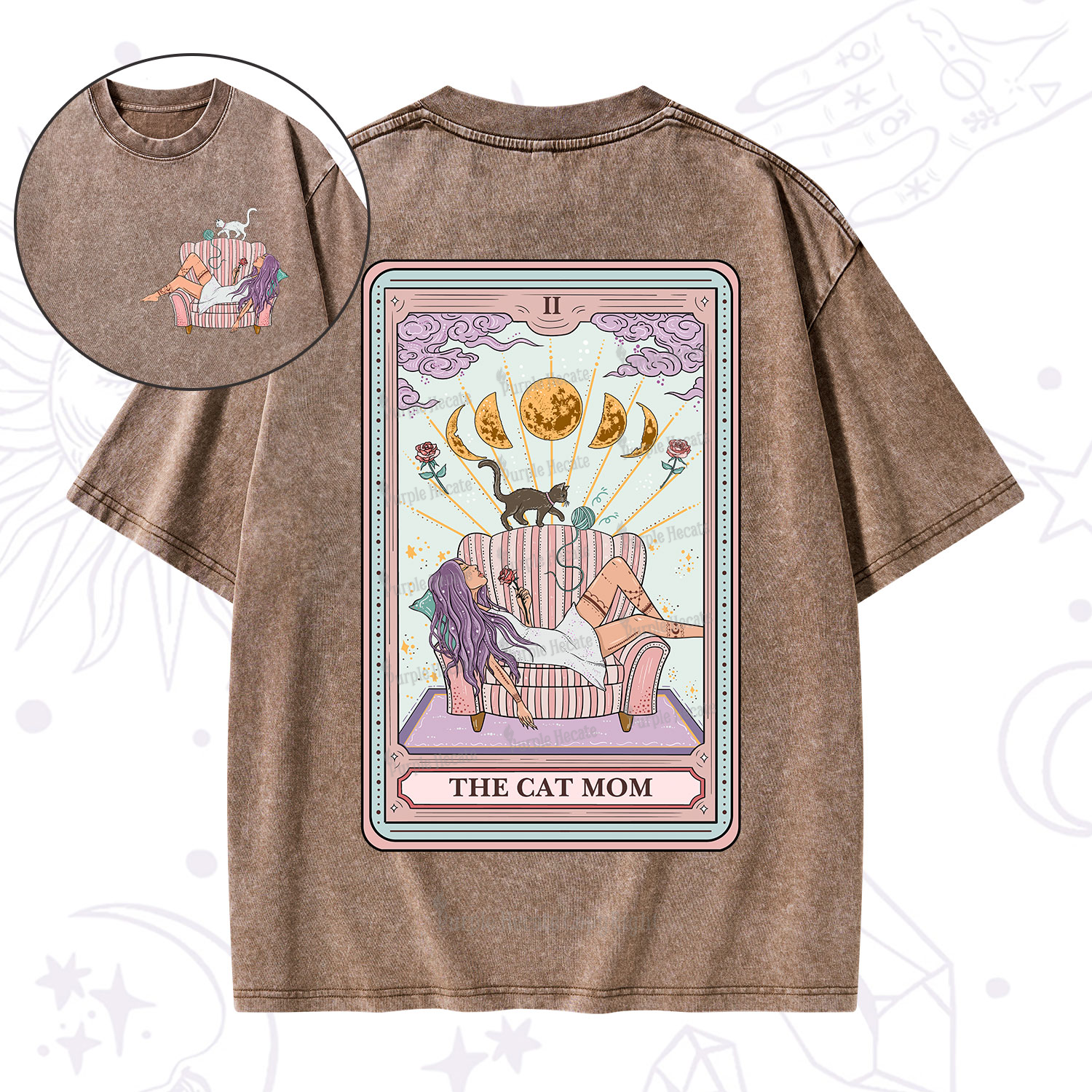 Purplehecate The Cat Mom Tarot Washed T-Shirt