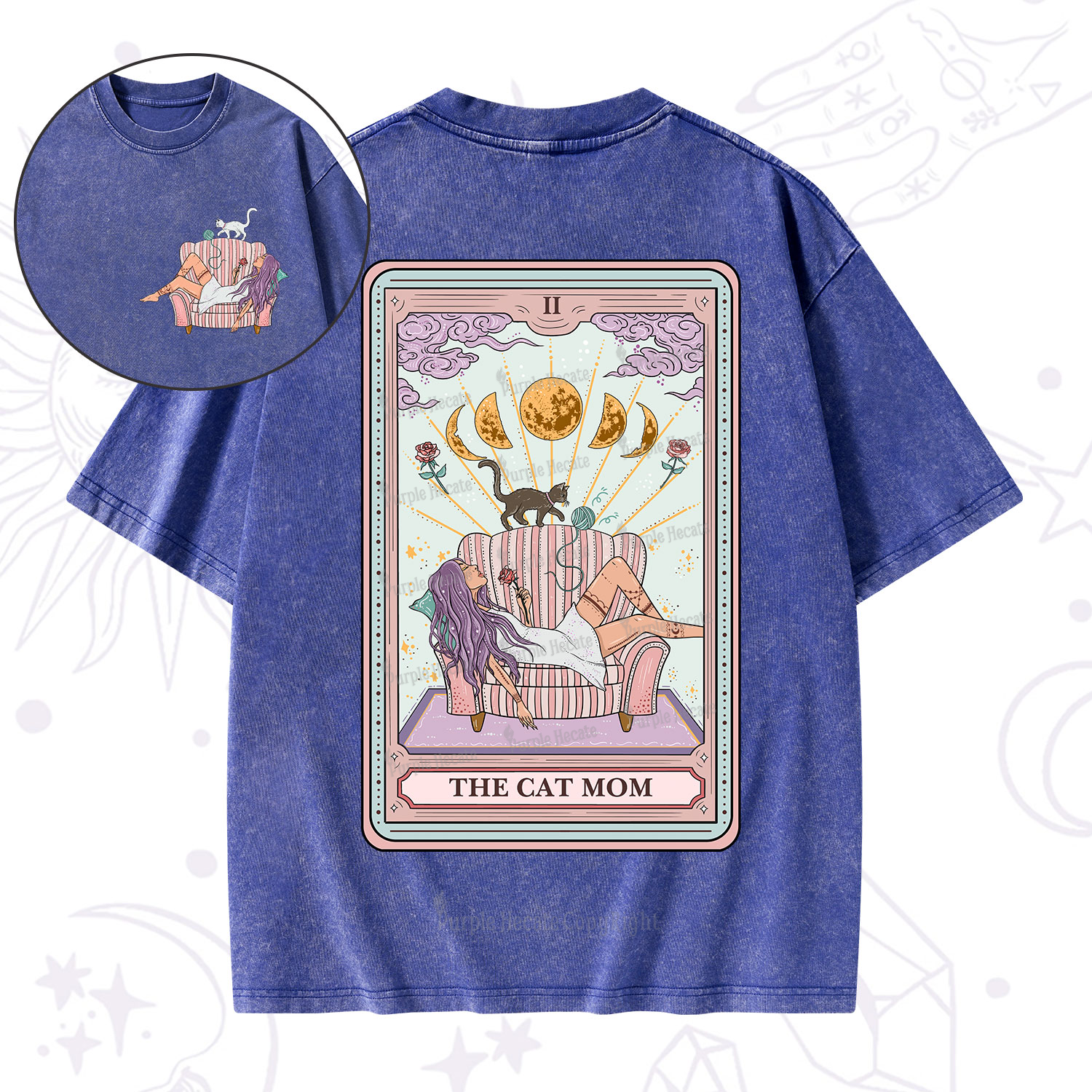 Purplehecate The Cat Mom Tarot Washed T-Shirt