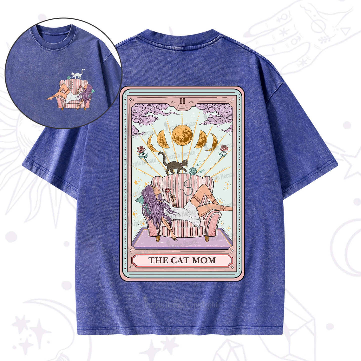 Purplehecate The Cat Mom Tarot Washed T-Shirt