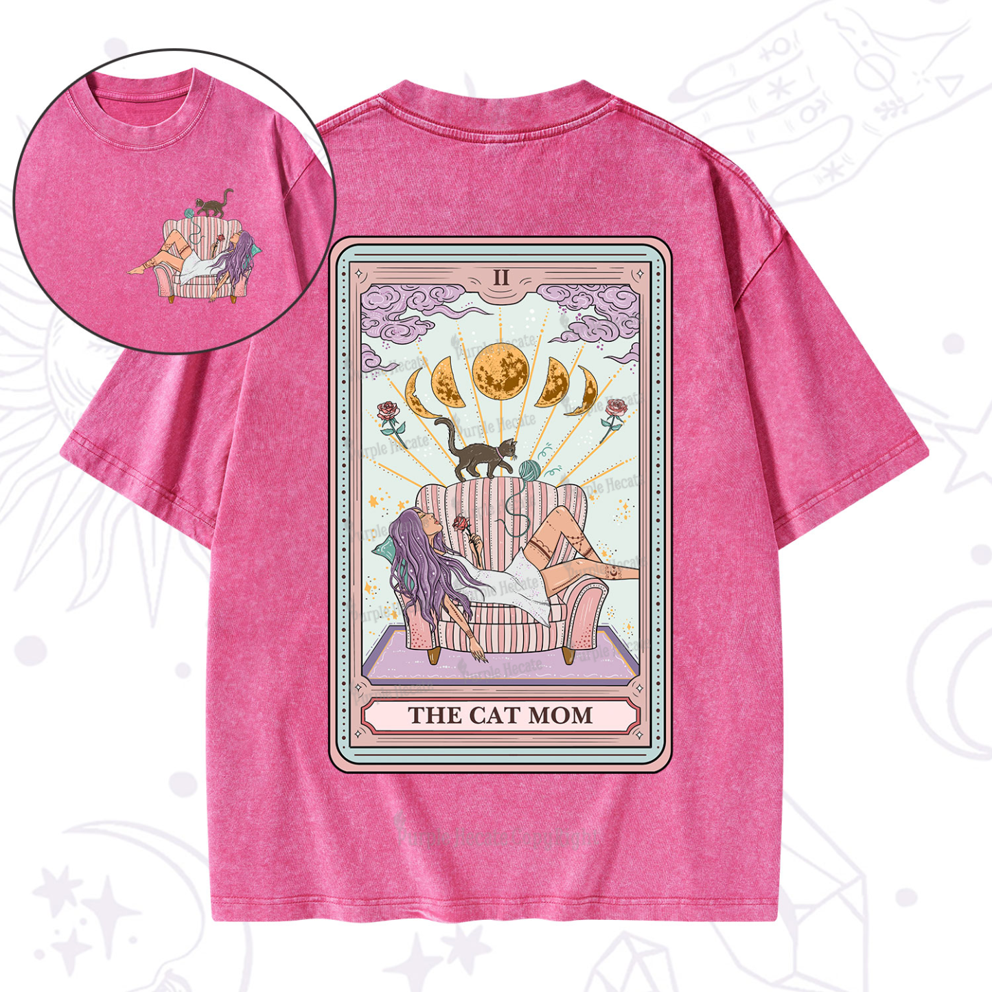 Purplehecate The Cat Mom Tarot Washed T-Shirt