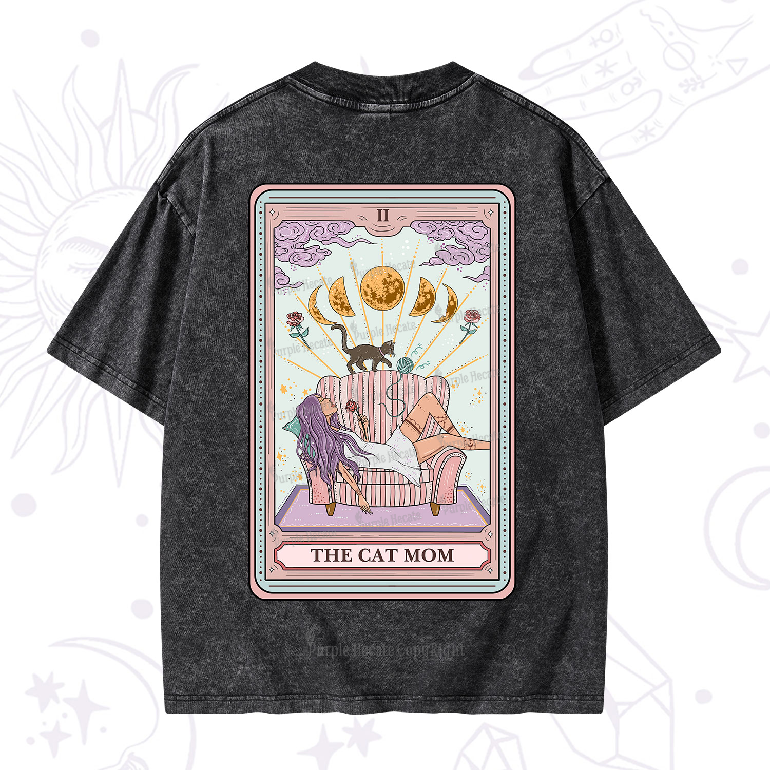 Purplehecate The Cat Mom Tarot Washed T-Shirt