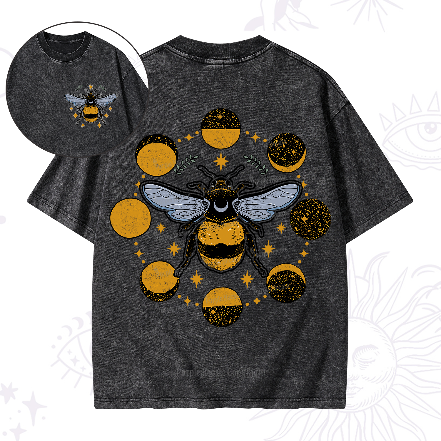 Purplehecate Phases of the Moon Bee Washed T-Shirt