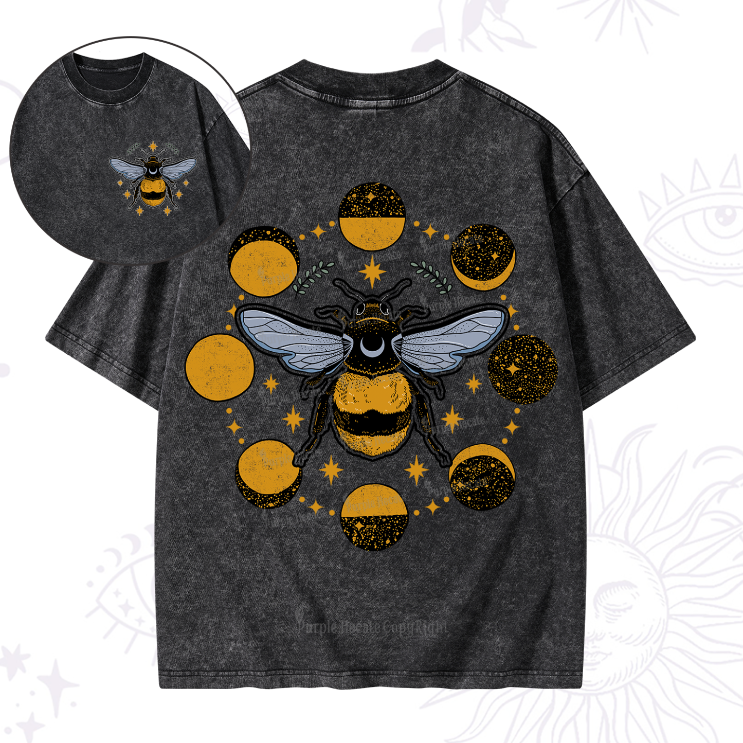 Purplehecate Phases of the Moon Bee Washed T-Shirt