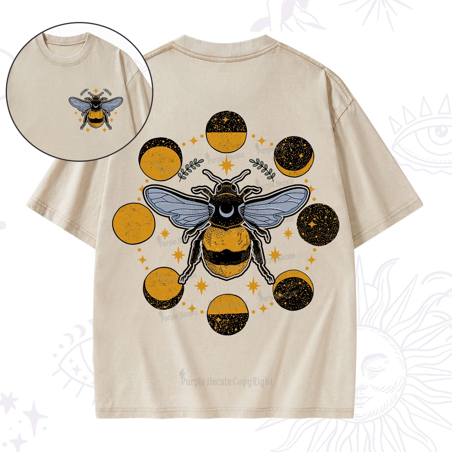 Purplehecate Phases of the Moon Bee Washed T-Shirt