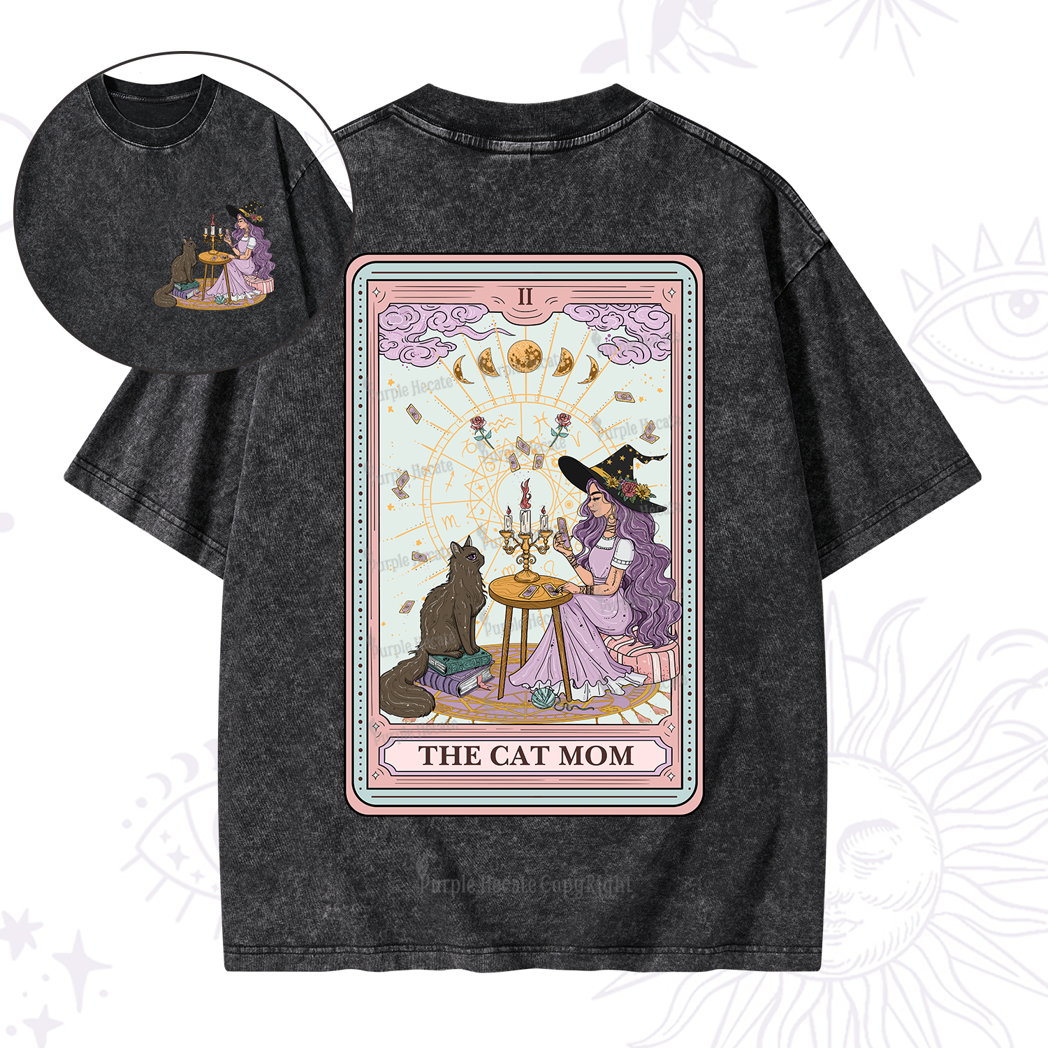 Purplehecate The Cat Witch Mom Tarot Washed T-Shirt