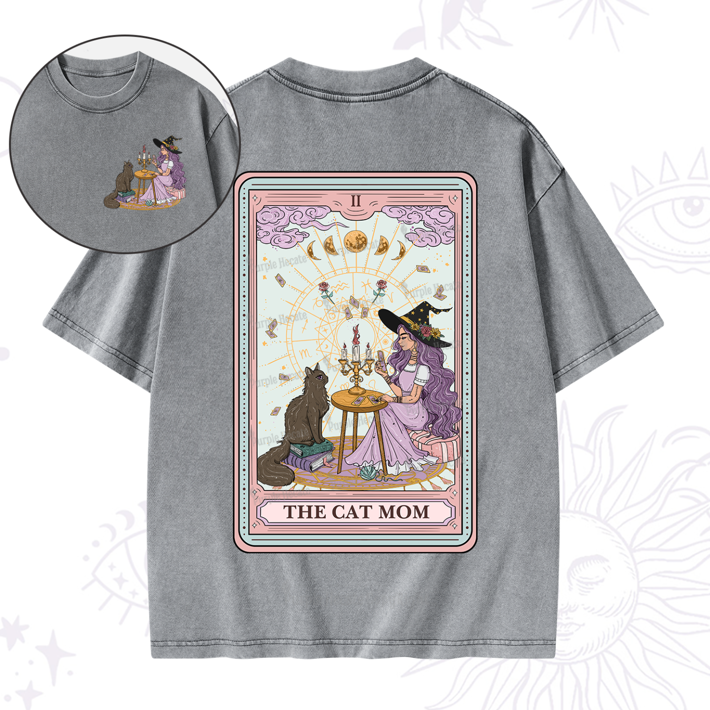 Purplehecate The Cat Witch Mom Tarot Washed T-Shirt