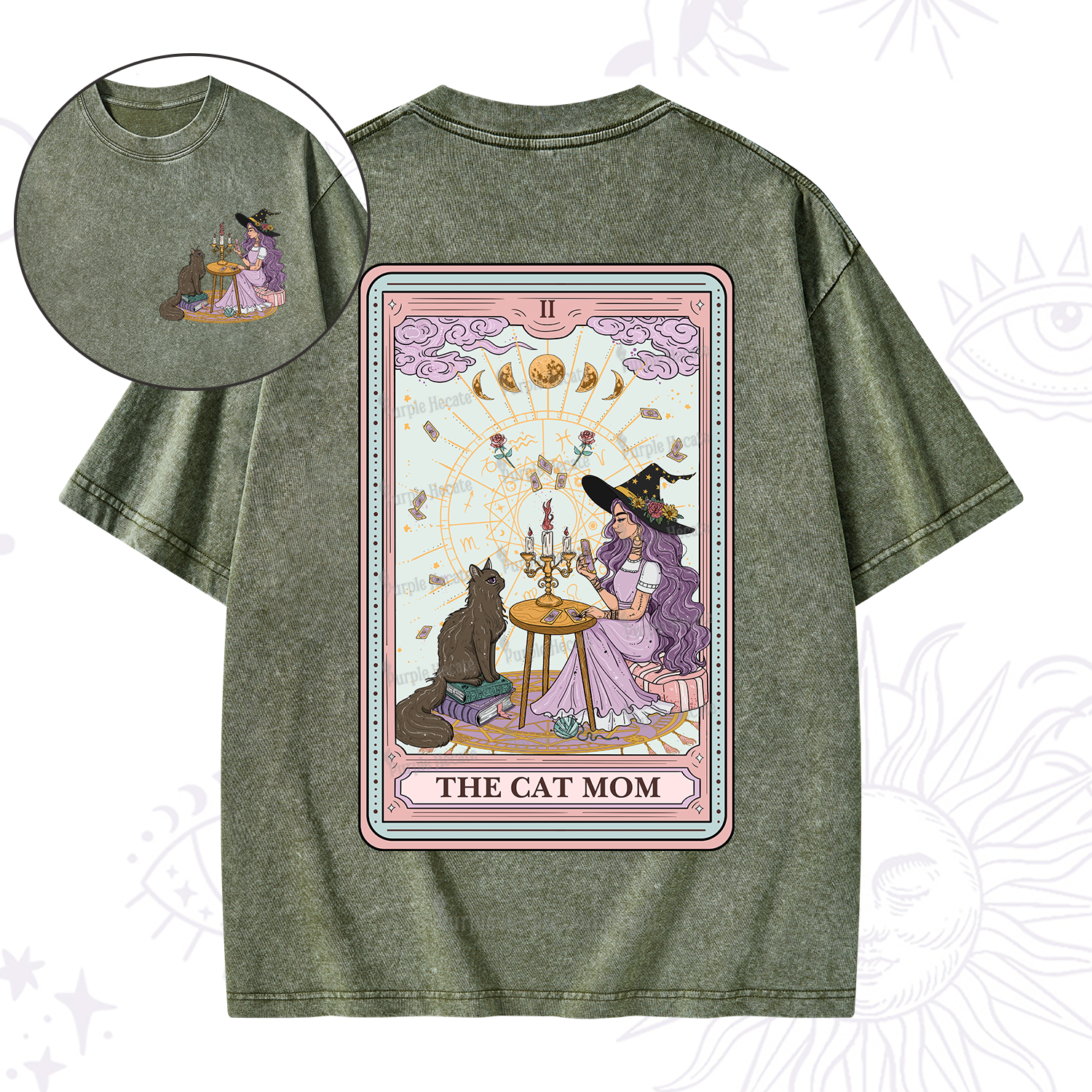 Purplehecate The Cat Witch Mom Tarot Washed T-Shirt
