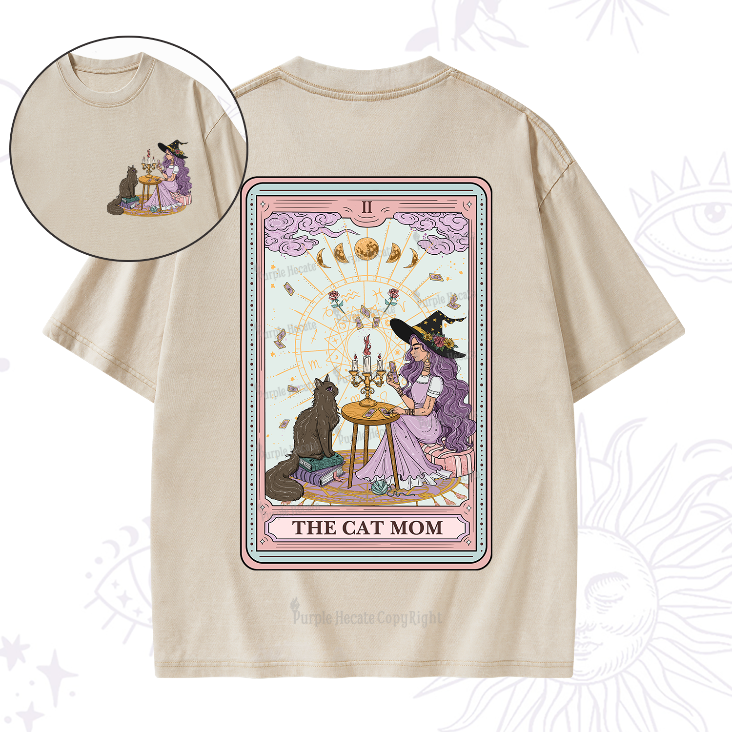 Purplehecate The Cat Witch Mom Tarot Washed T-Shirt