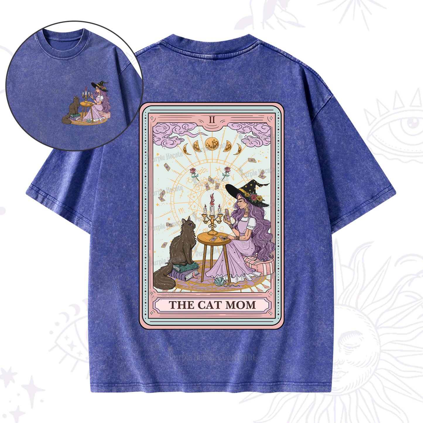 Purplehecate The Cat Witch Mom Tarot Washed T-Shirt