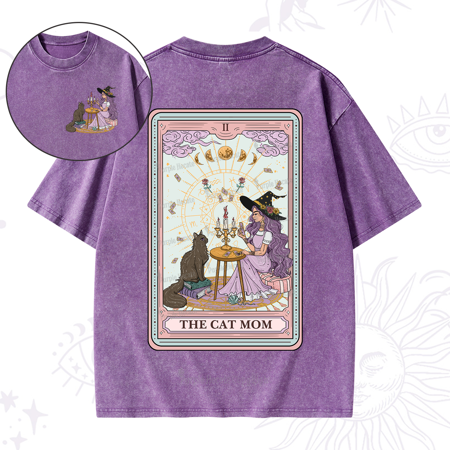 Purplehecate The Cat Witch Mom Tarot Washed T-Shirt