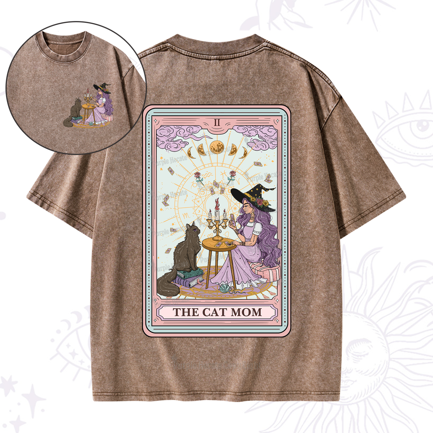 Purplehecate The Cat Witch Mom Tarot Washed T-Shirt